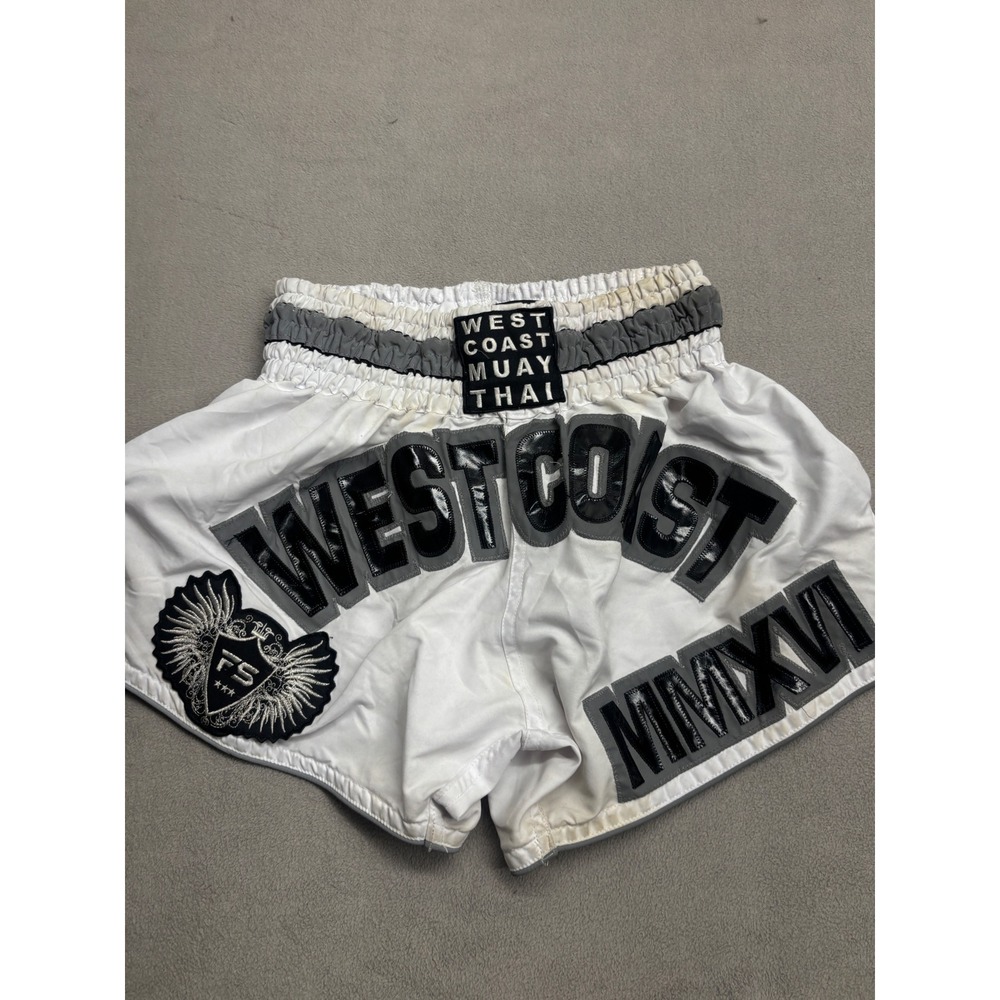Infightstyle West Coast Muay Thai Shorts White Grey Black Satin Small